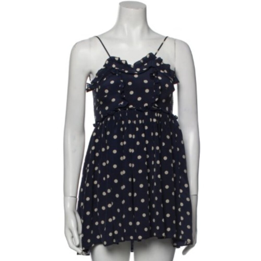 Balenciaga 2017 Silk Navy Polka Dot Mini Dress Size XS